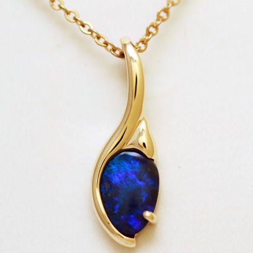 14k Yellow Gold Pendant with a SOLID BLACK OPAL Elegant royal blue